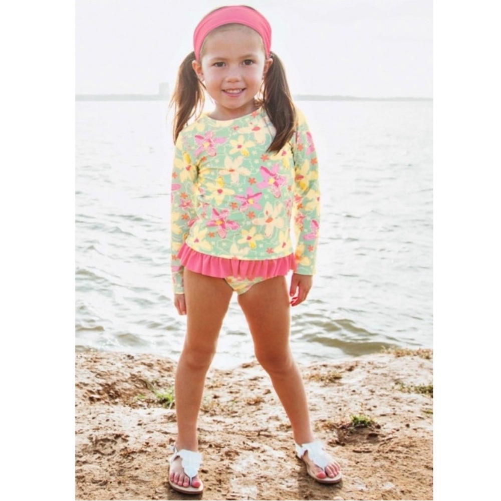 Ruffle Butts Waltzing On Water Long Sleeve Rash Guard Bikini-12-18 Months